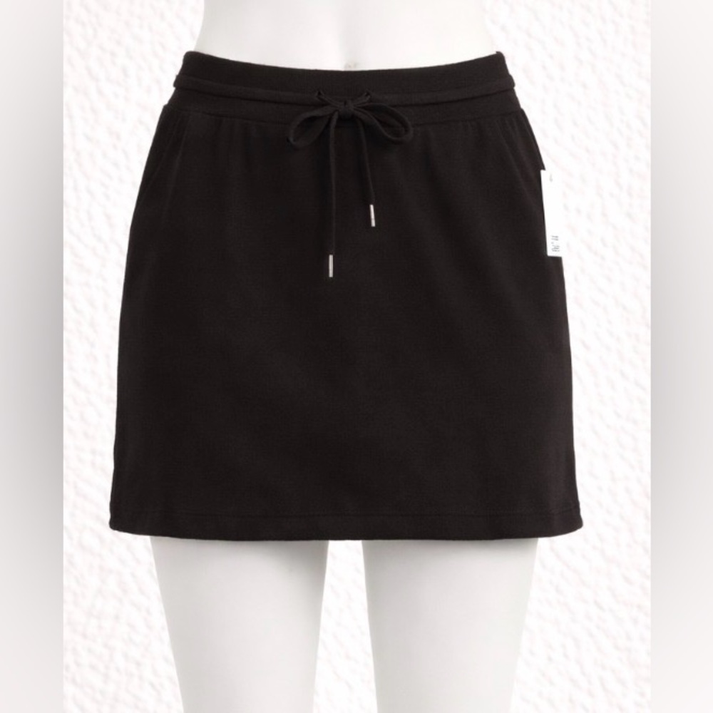 NWT Daily Ritual XS Black Mini Skirt Athletic Drawstring Waist Stretch Casual